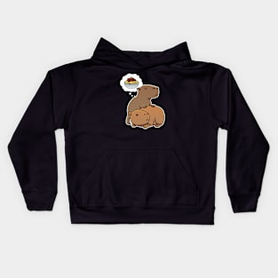 Capybara thinking about Spaghetti Meatballs Kids Hoodie